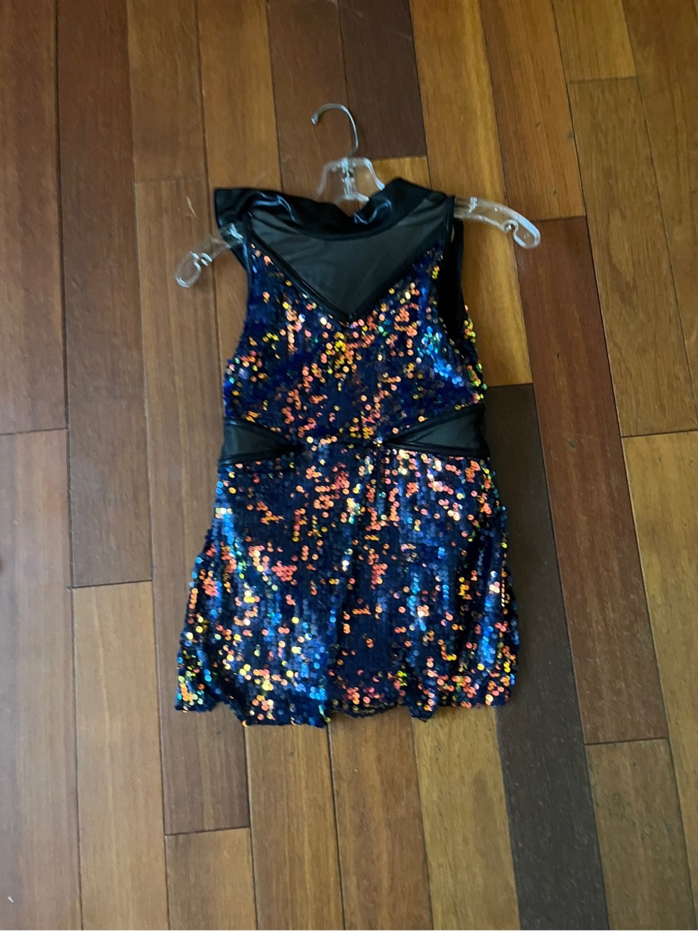 Weissman Navy Sequin Dance Dress with Black Accents
